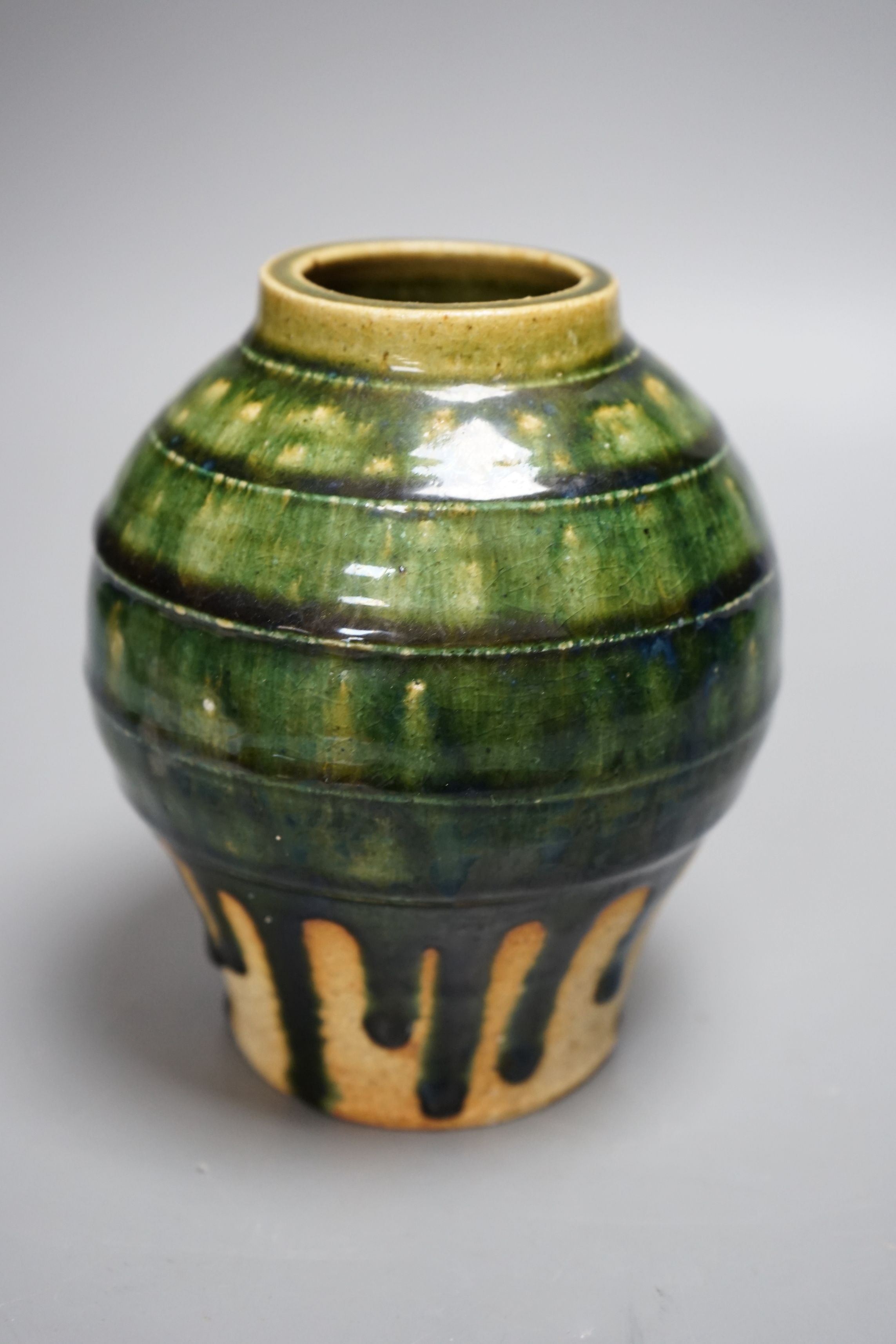 Ken Matsuzaki (b.1947), A boxed green glazed Oribe vase, with receipt of purchase from Goldmark Gallery, 07/12/2017, mark to base, 16cm tall